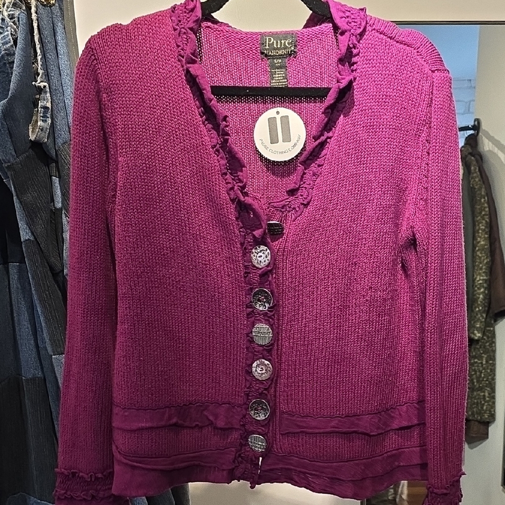 Pur Women's Fuchsia Cardigan purple sweater v neck button down